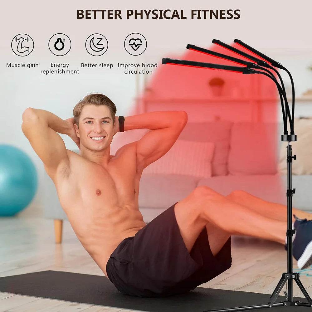 4 Head Red Light Therapy Lamp Infrared Light w/Timer Adjustable 660nm 850nm Near Infrared Light for Body Pain Relief Skin Care - Sleep Galleria - Sleep Galleria