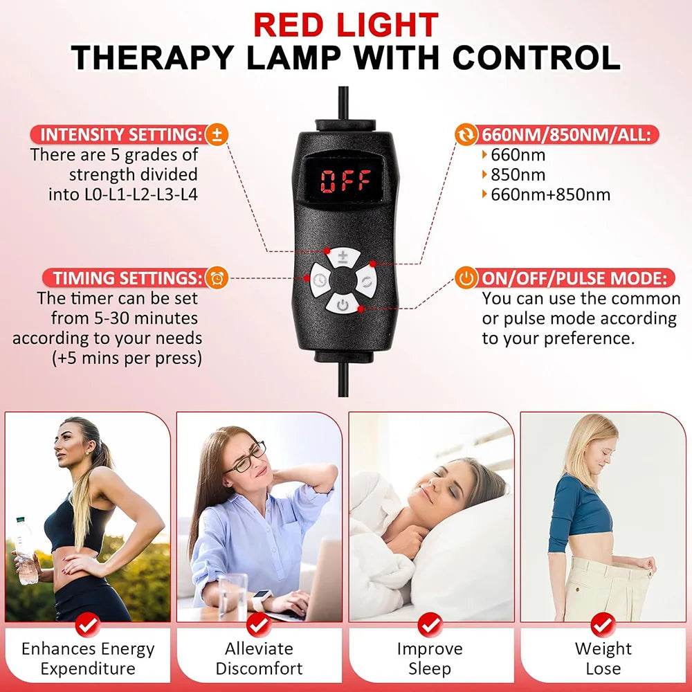 4 Head Red Light Therapy Lamp Infrared Light w/Timer Adjustable 660nm 850nm Near Infrared Light for Body Pain Relief Skin Care - Sleep Galleria - Sleep Galleria