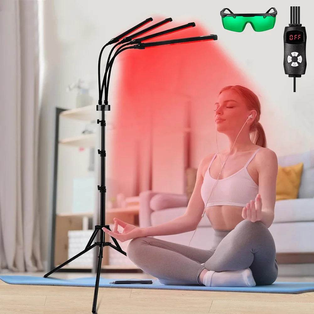4 Head Red Light Therapy Lamp Infrared Light w/Timer Adjustable 660nm 850nm Near Infrared Light for Body Pain Relief Skin Care - Sleep Galleria - Sleep Galleria