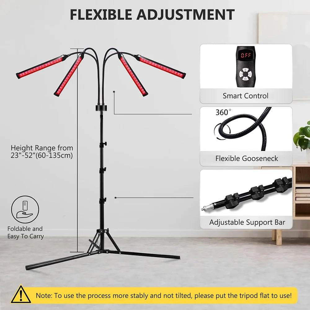 4 Head Red Light Therapy Lamp Infrared Light w/Timer Adjustable 660nm 850nm Near Infrared Light for Body Pain Relief Skin Care - Sleep Galleria - Sleep Galleria