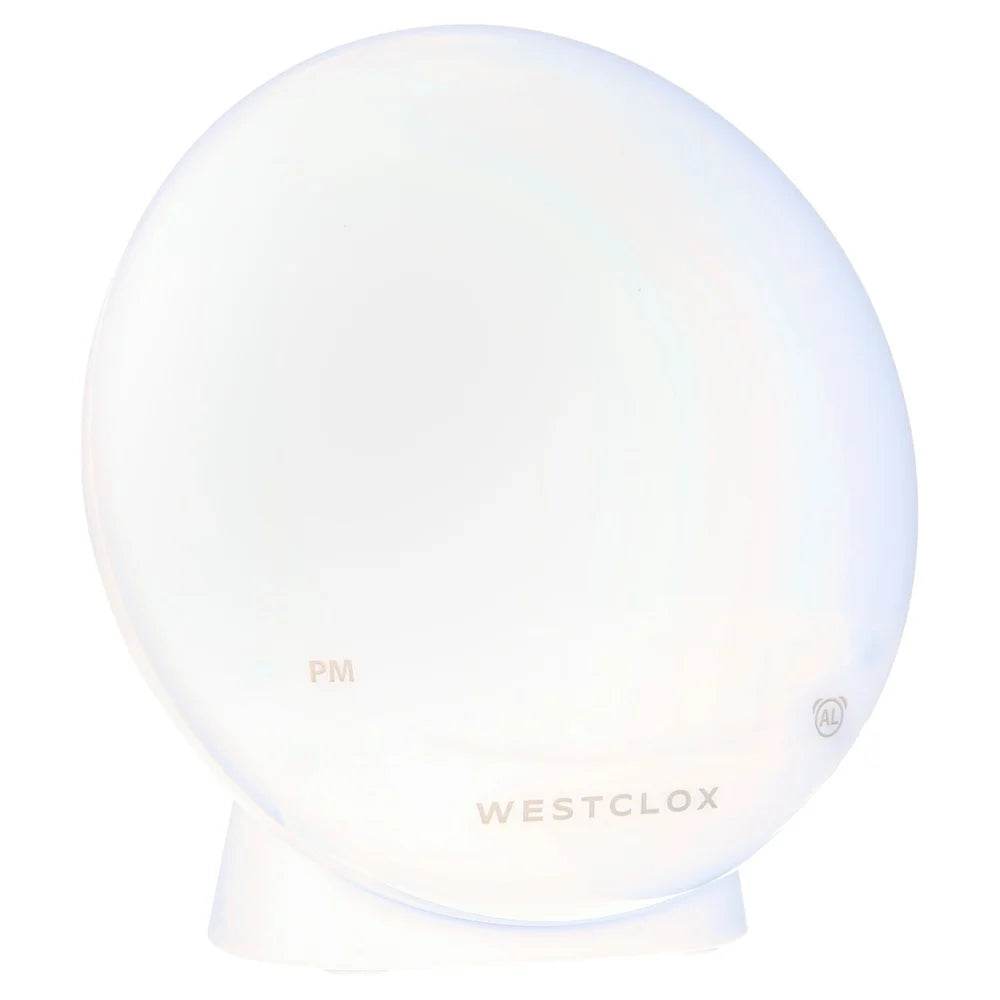 5 Inch White Electric Sunrise Simulator Alarm Clock Digital LED Display Snooze Function Dimmable Nightlight Sunset Relaxation - Sleep Galleria