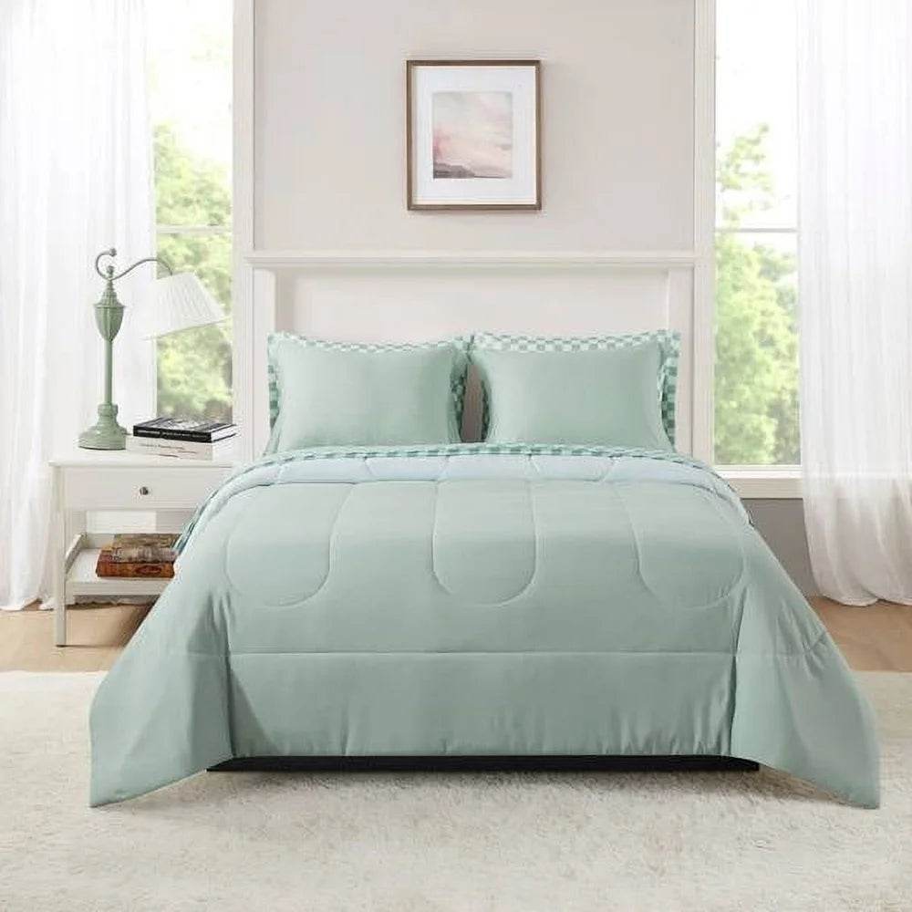 7 Piece Reversible Bed in a Bag Comforter Set with Sheets Soft Polyester Queen Bedding Set Machine Washable Storage Bag - Sleep Galleria - Sleep Galleria