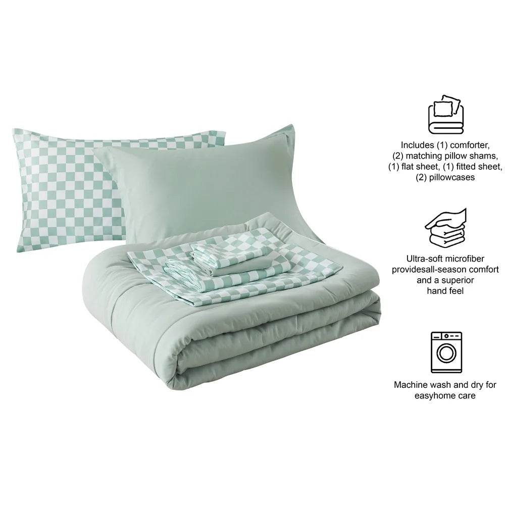 7 Piece Reversible Bed in a Bag Comforter Set with Sheets Soft Polyester Queen Bedding Set Machine Washable Storage Bag - Sleep Galleria - Sleep Galleria