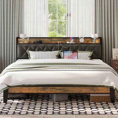 ANCTOR Twin/TwinXL/Full/Queen/King/CaliforniaKing Bed Frames, Storage Headboard with Outlets, No Noise, No Box Springs Needed - Sleep Galleria