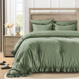 Bedding Set, 7 Pieces King Comforter Set in Green Ruffle, Shabby Chic Bed in A Bag with Premium Brushed Microfiber, Bedding - Sleep Galleria - Sleep Galleria