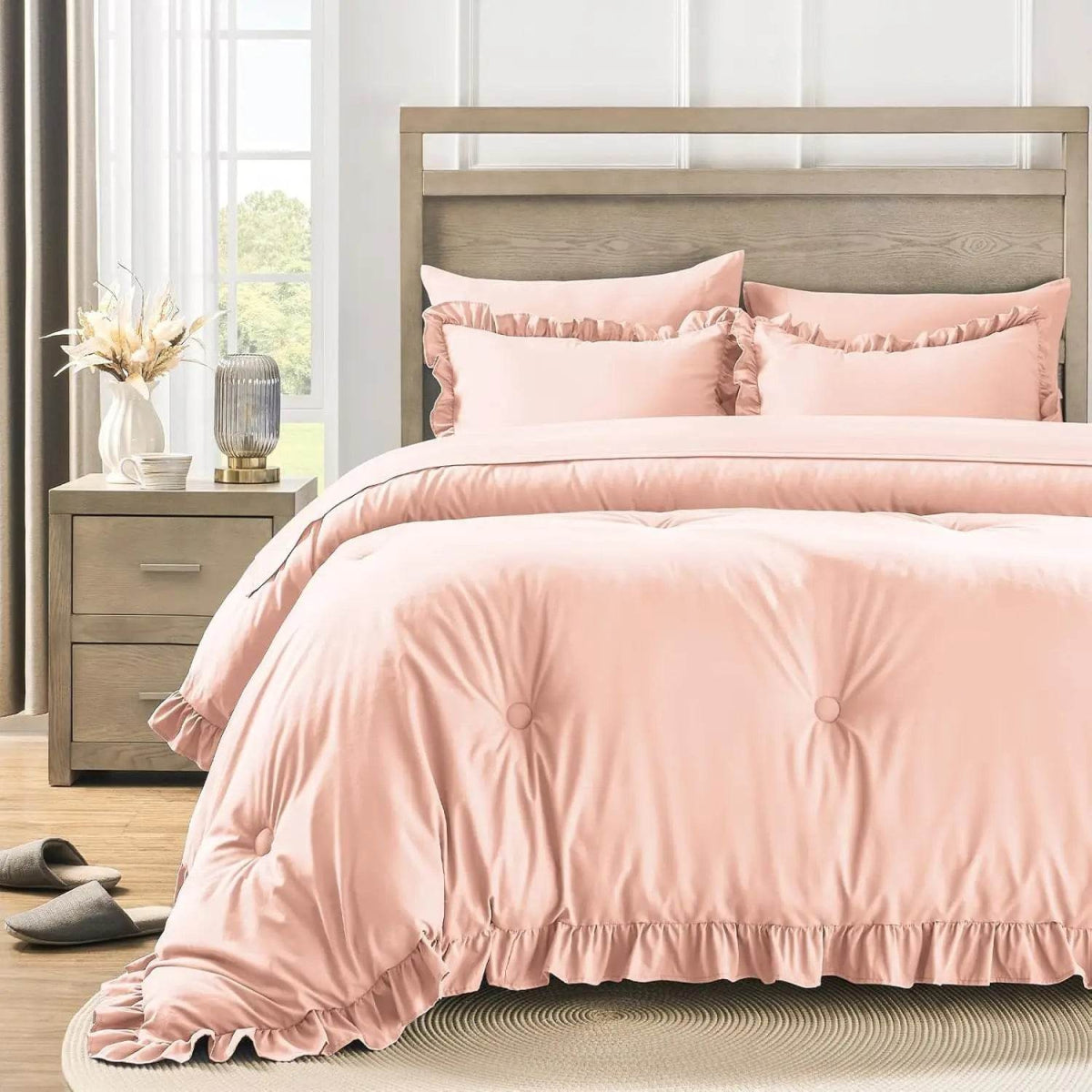 Bedding Set, 7 Pieces King Comforter Set in Green Ruffle, Shabby Chic Bed in A Bag with Premium Brushed Microfiber, Bedding - Sleep Galleria - Sleep Galleria