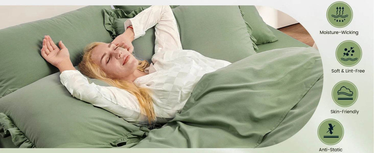 Bedding Set, 7 Pieces King Comforter Set in Green Ruffle, Shabby Chic Bed in A Bag with Premium Brushed Microfiber, Bedding - Sleep Galleria - Sleep Galleria