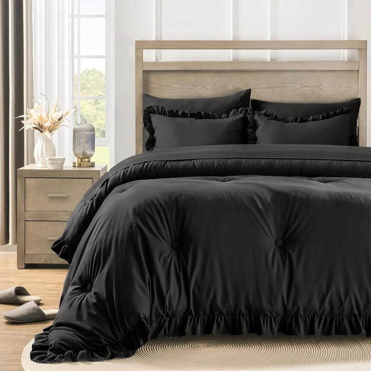 Bedding Set, 7 Pieces King Comforter Set in Green Ruffle, Shabby Chic Bed in A Bag with Premium Brushed Microfiber, Bedding - Sleep Galleria - Sleep Galleria