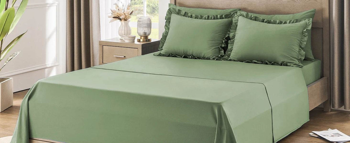 Bedding Set, 7 Pieces King Comforter Set in Green Ruffle, Shabby Chic Bed in A Bag with Premium Brushed Microfiber, Bedding - Sleep Galleria - Sleep Galleria