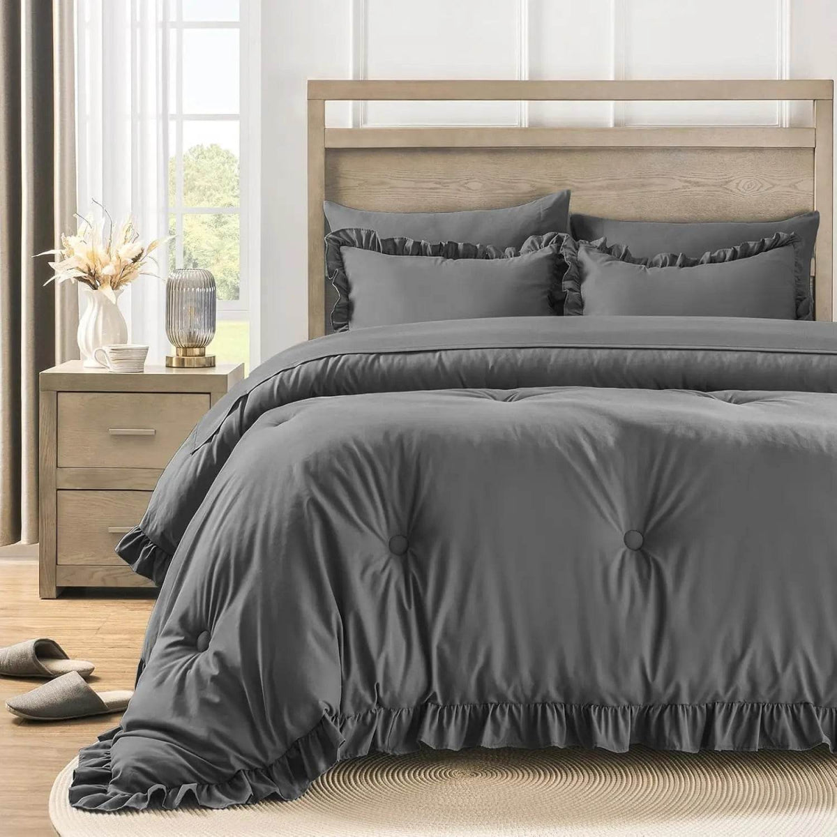 Bedding Set, 7 Pieces King Comforter Set in Green Ruffle, Shabby Chic Bed in A Bag with Premium Brushed Microfiber, Bedding - Sleep Galleria - Sleep Galleria