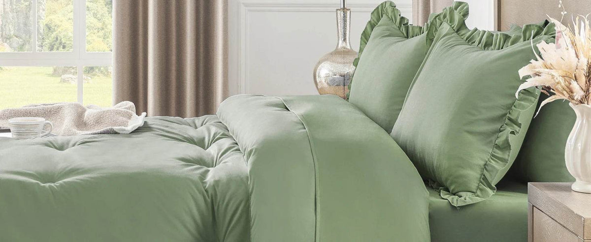 Bedding Set, 7 Pieces King Comforter Set in Green Ruffle, Shabby Chic Bed in A Bag with Premium Brushed Microfiber, Bedding - Sleep Galleria - Sleep Galleria