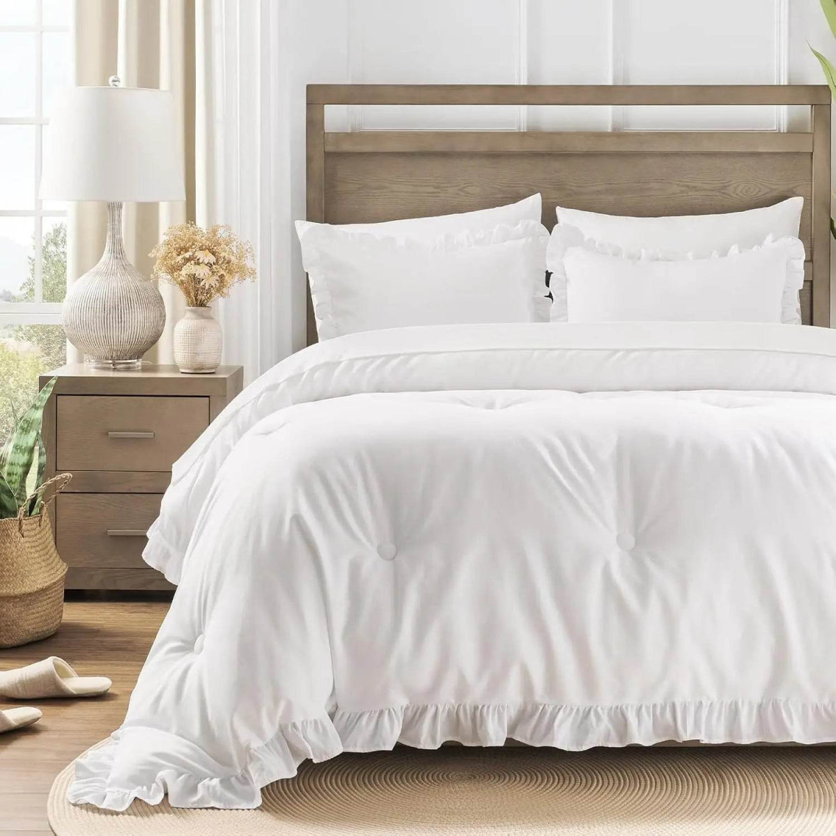 Bedding Set, 7 Pieces King Comforter Set in Green Ruffle, Shabby Chic Bed in A Bag with Premium Brushed Microfiber, Bedding - Sleep Galleria - Sleep Galleria