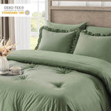 Bedding Set, 7 Pieces King Comforter Set in Green Ruffle, Shabby Chic Bed in A Bag with Premium Brushed Microfiber, Bedding - Sleep Galleria - Sleep Galleria