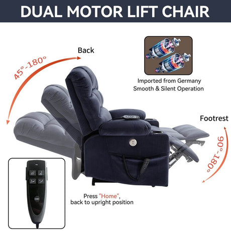Blue Dual Motor Lift Recliner Chair - Sleep Galleria - Sleep Galleria