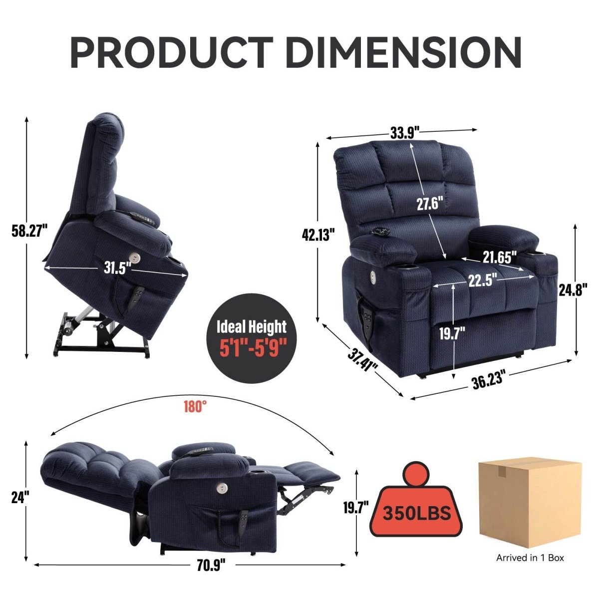 Blue Dual Motor Lift Recliner Chair - Sleep Galleria - Sleep Galleria