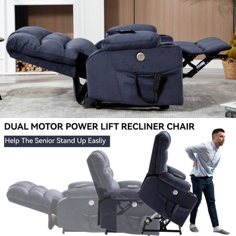 Blue Dual Motor Lift Recliner Chair - Sleep Galleria - Sleep Galleria