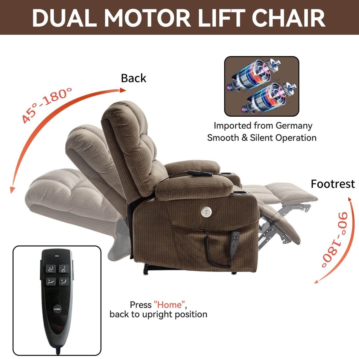 Brown Dual Motor Infinite Position Up to 350 LBS - Sleep Galleria - Sleep Galleria