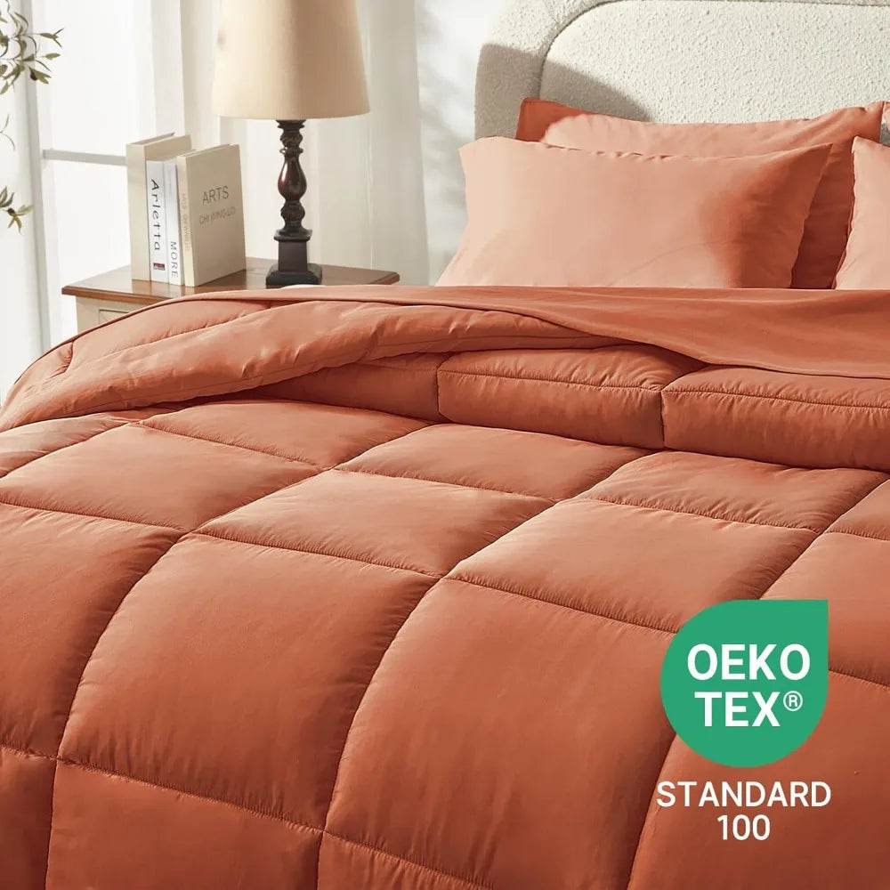 Burnt Orange Full Size Comforter Sets - 7 Pieces Bed in a Bag, Lightweight Goose Down Alternative Bedding Sets with All Season - Sleep Galleria - Sleep Galleria