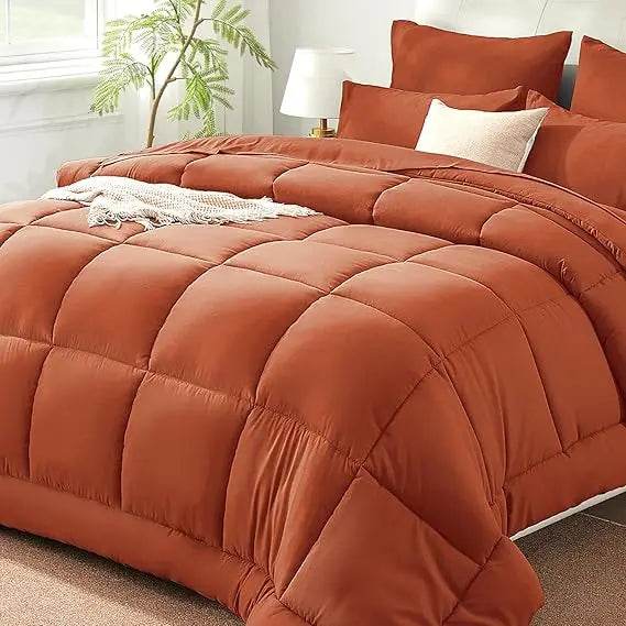 Burnt Orange Full Size Comforter Sets - 7 Pieces Bed in a Bag, Lightweight Goose Down Alternative Bedding Sets with All Season - Sleep Galleria - Sleep Galleria