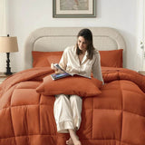 Burnt Orange Full Size Comforter Sets - 7 Pieces Bed in a Bag, Lightweight Goose Down Alternative Bedding Sets with All Season - Sleep Galleria - Sleep Galleria