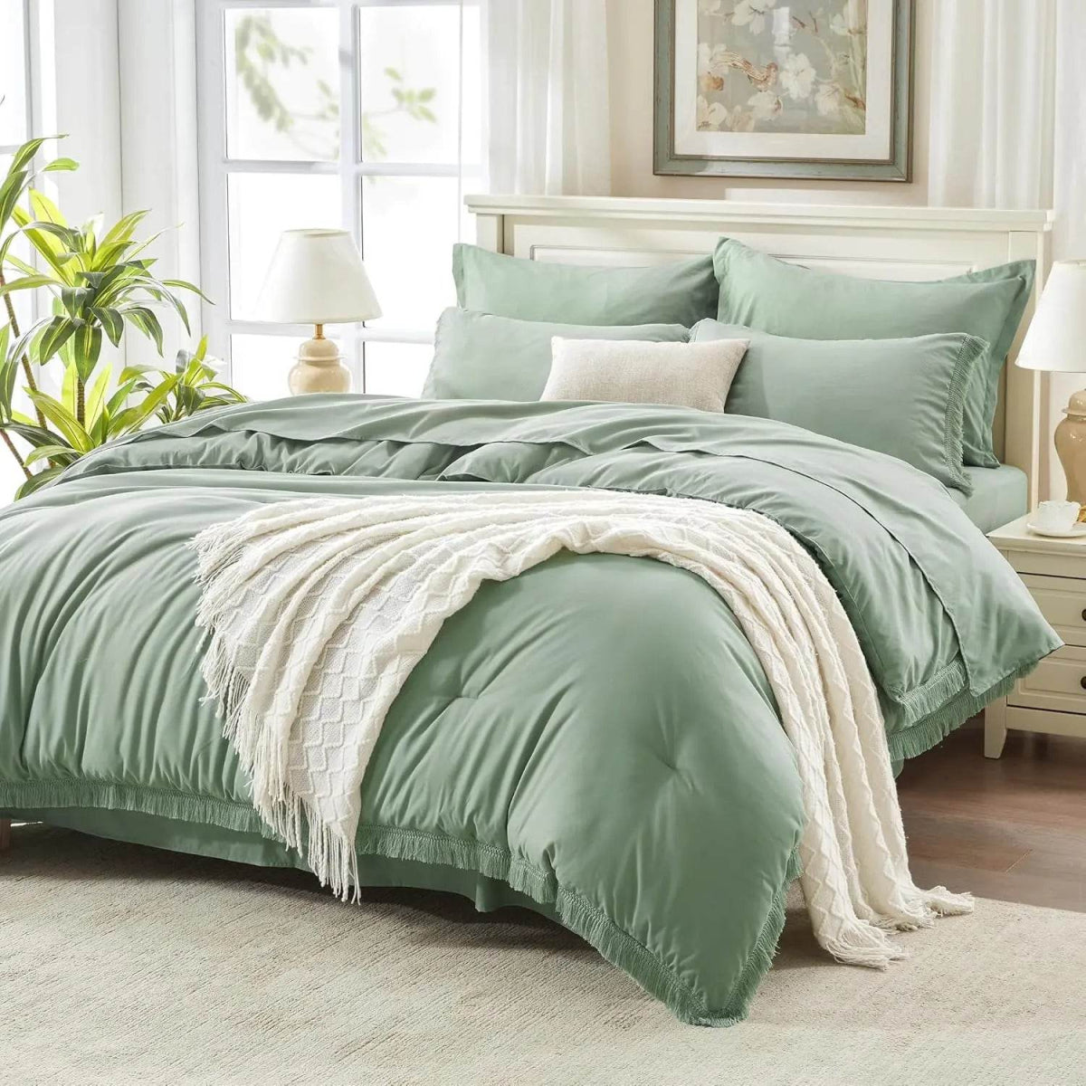 Comforter Set King Size, with Sheets 7 Pieces Boho Tassel Bed in a Bag Soft Lightweight Bedding Sets, All Season Fringe Bed Set - Sleep Galleria - Sleep Galleria