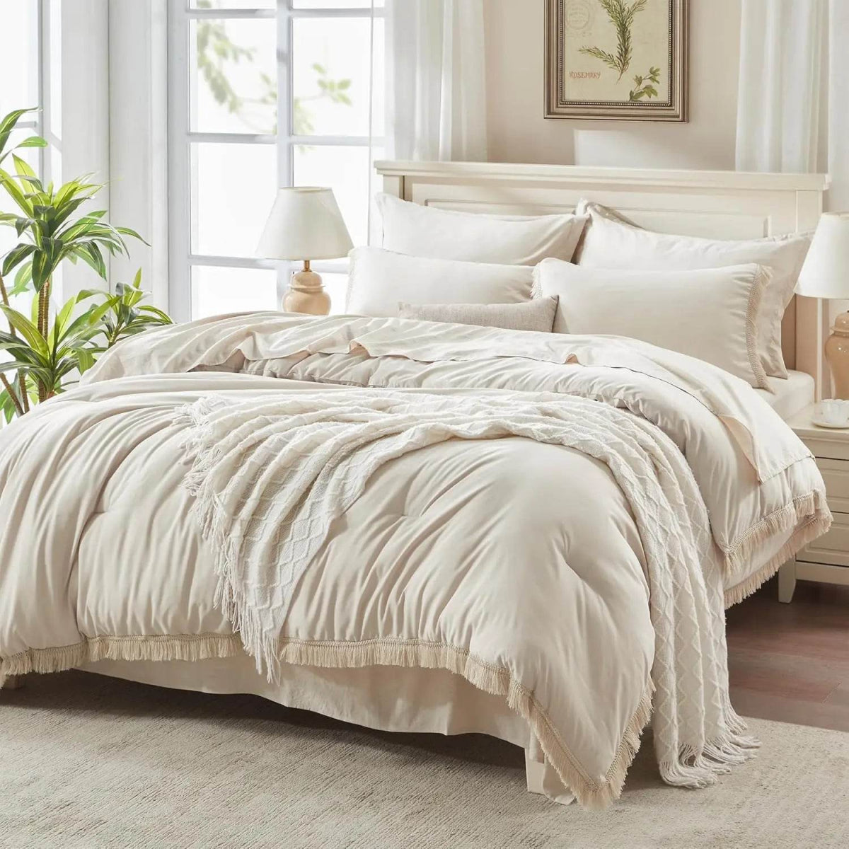 Comforter Set King Size, with Sheets 7 Pieces Boho Tassel Bed in a Bag Soft Lightweight Bedding Sets, All Season Fringe Bed Set - Sleep Galleria - Sleep Galleria