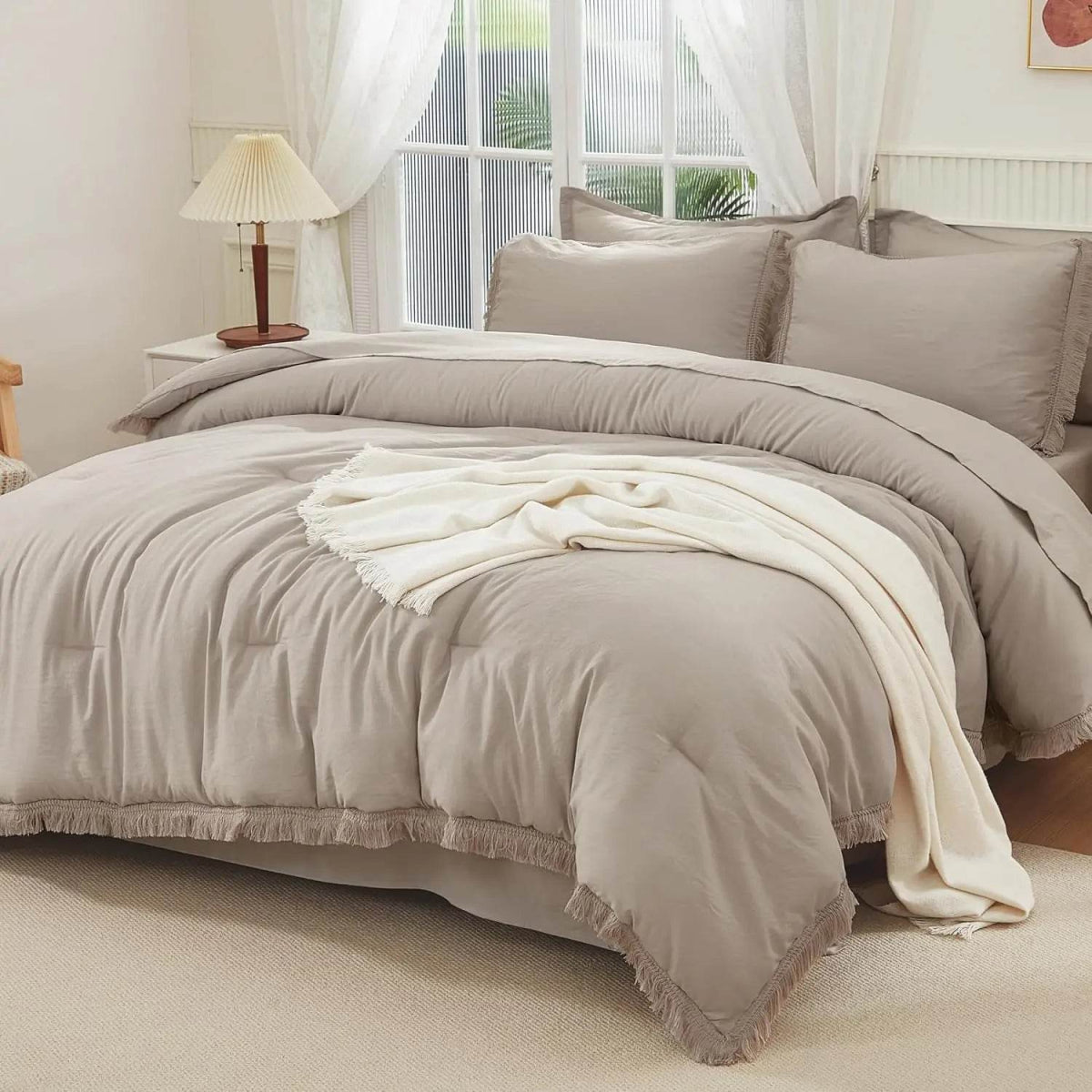 Comforter Set King Size, with Sheets 7 Pieces Boho Tassel Bed in a Bag Soft Lightweight Bedding Sets, All Season Fringe Bed Set - Sleep Galleria - Sleep Galleria