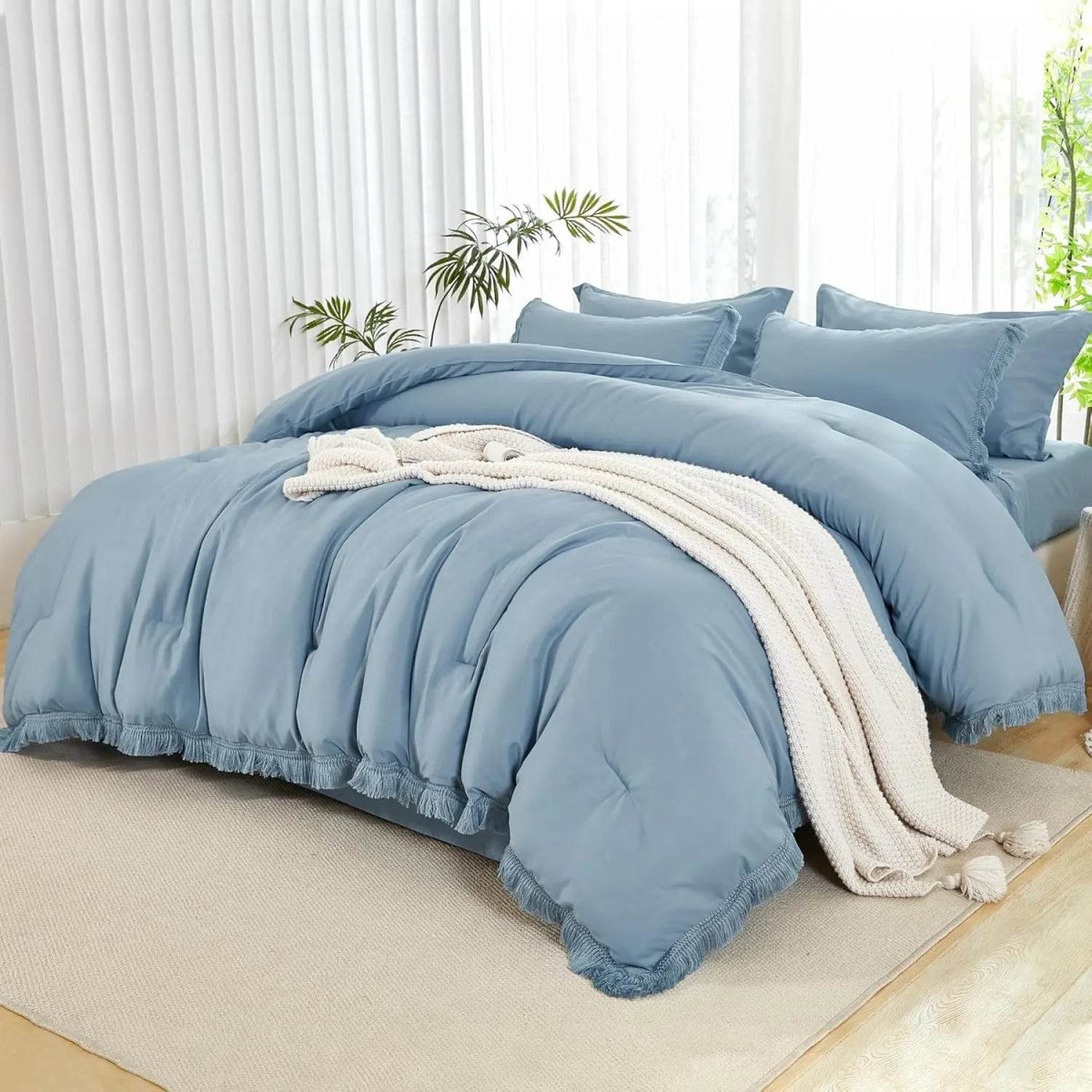 Comforter Set King Size, with Sheets 7 Pieces Boho Tassel Bed in a Bag Soft Lightweight Bedding Sets, All Season Fringe Bed Set - Sleep Galleria - Sleep Galleria