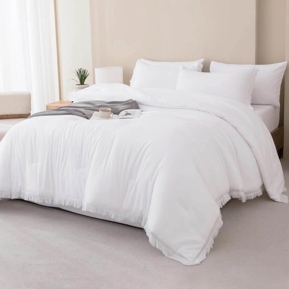 Comforter Set King Size, with Sheets 7 Pieces Boho Tassel Bed in a Bag Soft Lightweight Bedding Sets, All Season Fringe Bed Set - Sleep Galleria - Sleep Galleria
