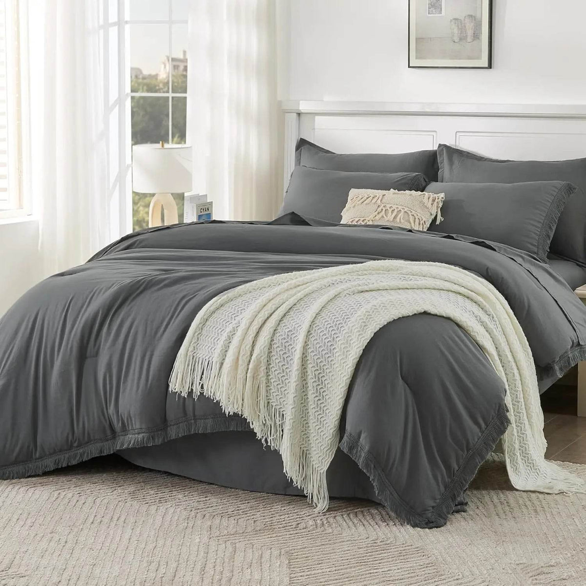 Comforter Set King Size, with Sheets 7 Pieces Boho Tassel Bed in a Bag Soft Lightweight Bedding Sets, All Season Fringe Bed Set - Sleep Galleria - Sleep Galleria