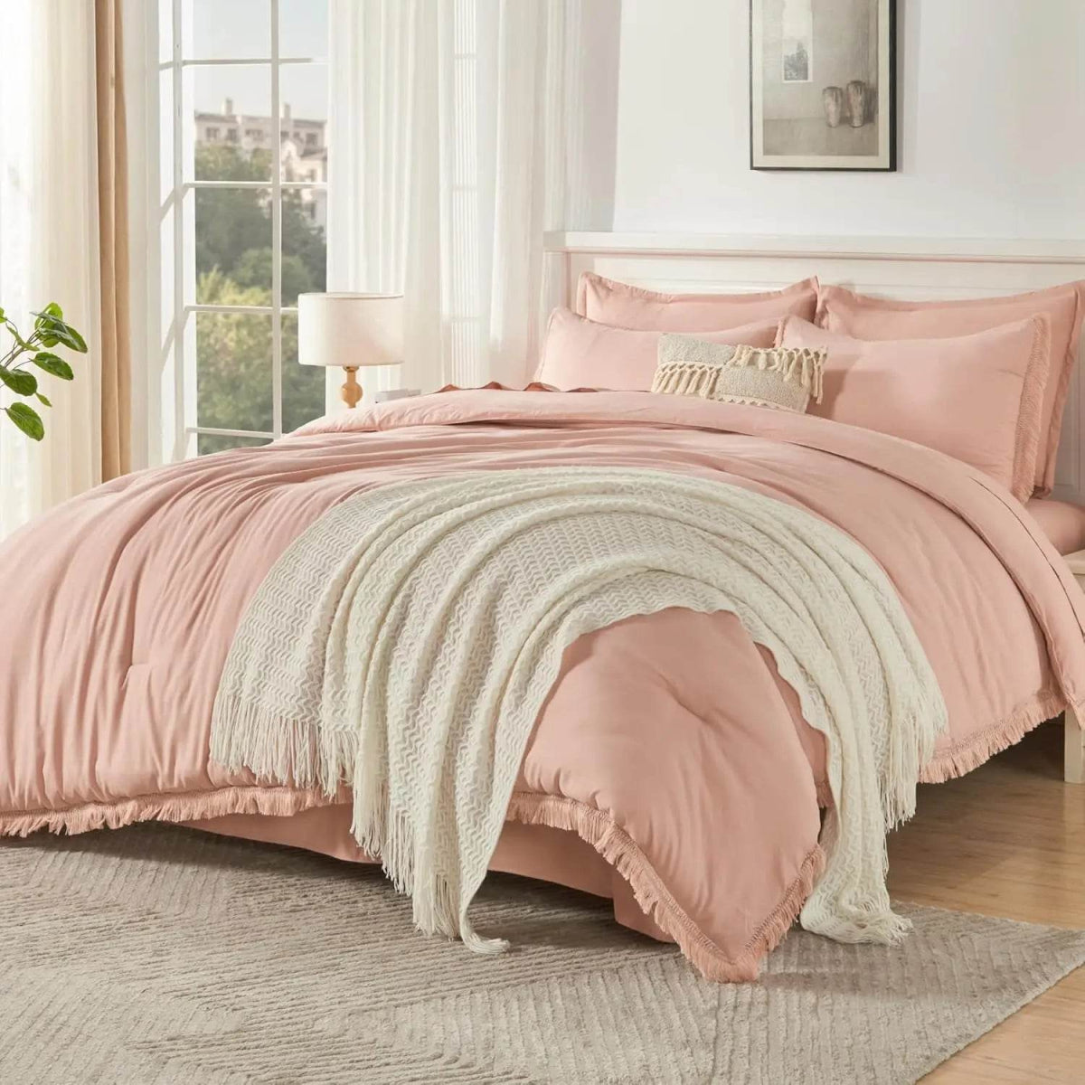 Comforter Set King Size, with Sheets 7 Pieces Boho Tassel Bed in a Bag Soft Lightweight Bedding Sets, All Season Fringe Bed Set - Sleep Galleria - Sleep Galleria