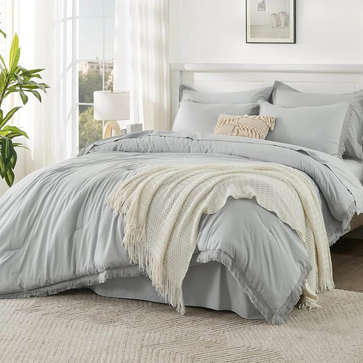 Comforter Set King Size, with Sheets 7 Pieces Boho Tassel Bed in a Bag Soft Lightweight Bedding Sets, All Season Fringe Bed Set - Sleep Galleria - Sleep Galleria