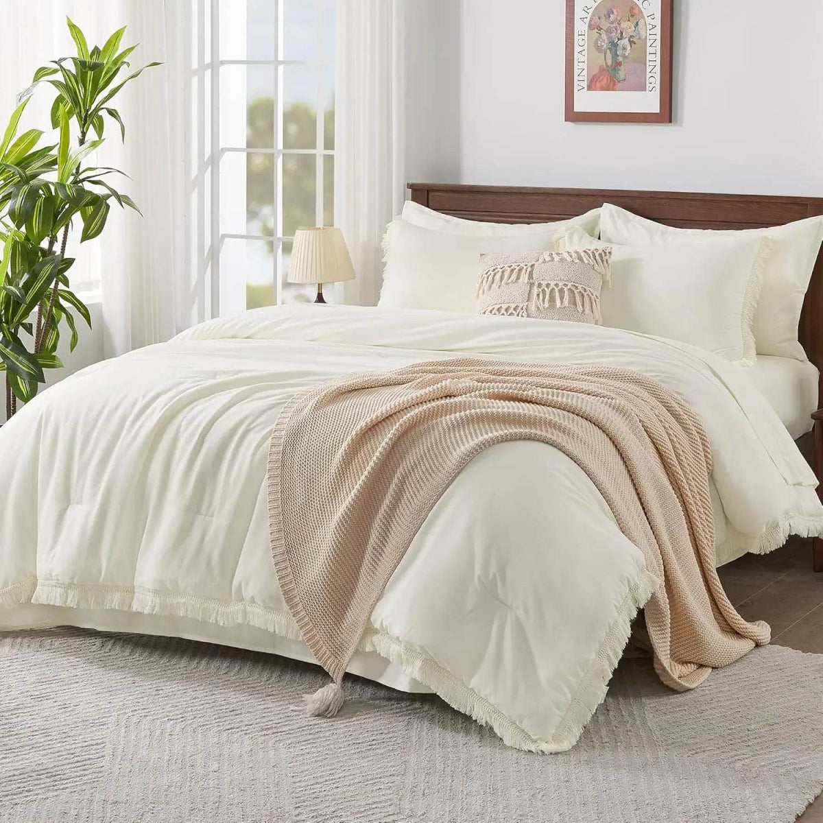 Comforter Set King Size, with Sheets 7 Pieces Boho Tassel Bed in a Bag Soft Lightweight Bedding Sets, All Season Fringe Bed Set - Sleep Galleria - Sleep Galleria