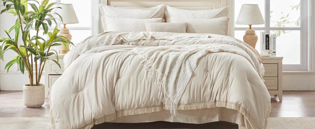 Comforter Set King Size, with Sheets 7 Pieces Boho Tassel Bed in a Bag Soft Lightweight Bedding Sets, All Season Fringe Bed Set - Sleep Galleria - Sleep Galleria