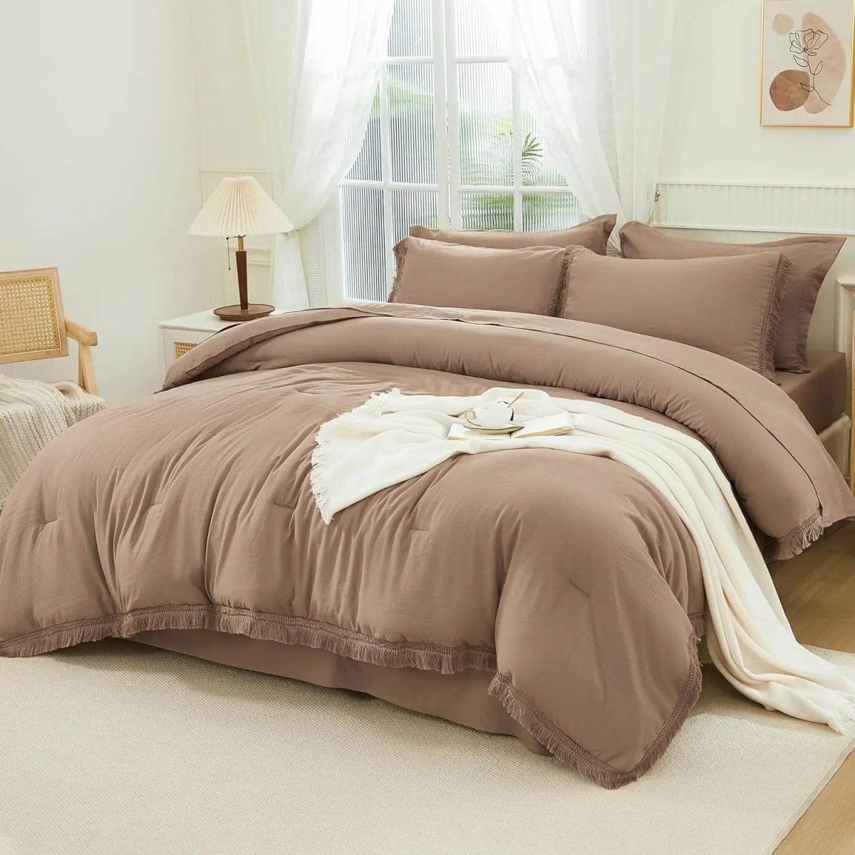 Comforter Set King Size, with Sheets 7 Pieces Boho Tassel Bed in a Bag Soft Lightweight Bedding Sets, All Season Fringe Bed Set - Sleep Galleria - Sleep Galleria