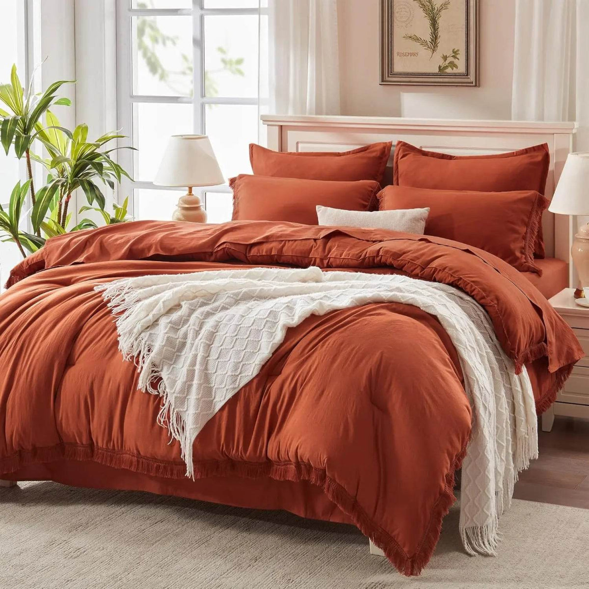 Comforter Set King Size, with Sheets 7 Pieces Boho Tassel Bed in a Bag Soft Lightweight Bedding Sets, All Season Fringe Bed Set - Sleep Galleria - Sleep Galleria