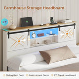 Farmhouse Bed Frame California King Size with 4 Storage Drawers, Wooden Platform Cal King Beds with Charging Station and LED - Sleep Galleria - Sleep Galleria