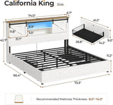 Farmhouse Bed Frame California King Size with 4 Storage Drawers, Wooden Platform Cal King Beds with Charging Station and LED - Sleep Galleria - Sleep Galleria