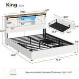 Farmhouse Bed Frame King Size with 4 Storage Drawers, Wooden Platform King Beds with Charging Station and LED Lights - Sleep Galleria