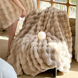 Faux Fur Throw Blanket for Couch, Cozy Warm Plush Striped Blanket for Sofa Bedroom Living Room, All Season Use - Sleep Galleria