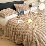 Faux Fur Throw Blanket for Couch, Cozy Warm Plush Striped Blanket for Sofa Bedroom Living Room, All Season Use - Sleep Galleria