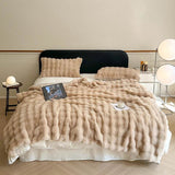 Faux Fur Throw Blanket for Couch, Cozy Warm Plush Striped Blanket for Sofa Bedroom Living Room, All Season Use - Sleep Galleria