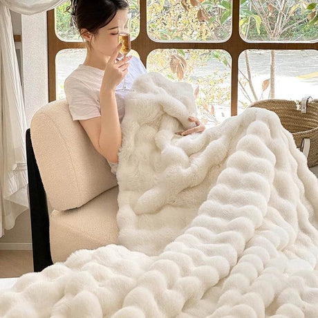 Faux Fur Throw Blanket for Couch, Cozy Warm Plush Striped Blanket for Sofa Bedroom Living Room, All Season Use - Sleep Galleria - Sleep Galleria
