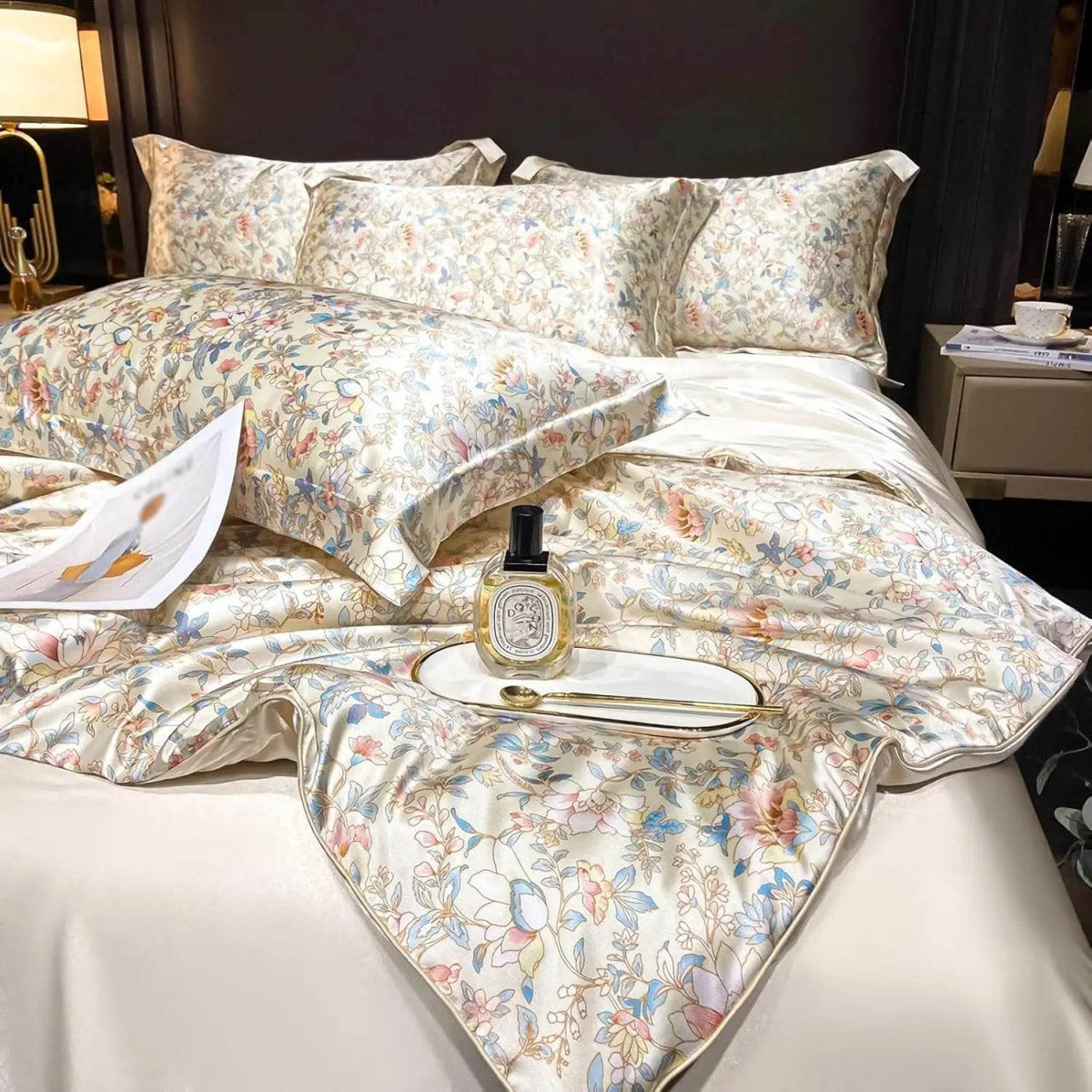 Floral Duvet Cover King Size, with Flat Sheet, 4 Pieces Satin Soft Bedding, 1 Breathable Duvet Cover 104x90 Inches, Bedding Set - Sleep Galleria - Sleep Galleria