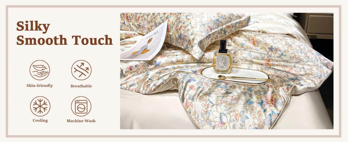 Floral Duvet Cover King Size, with Flat Sheet, 4 Pieces Satin Soft Bedding, 1 Breathable Duvet Cover 104x90 Inches, Bedding Set - Sleep Galleria - Sleep Galleria