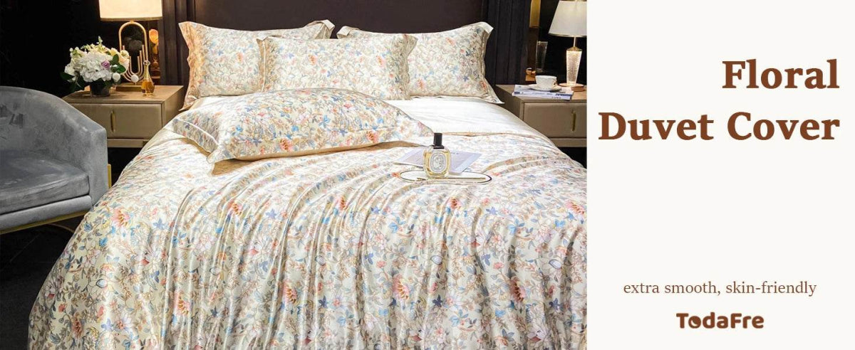 Floral Duvet Cover King Size, with Flat Sheet, 4 Pieces Satin Soft Bedding, 1 Breathable Duvet Cover 104x90 Inches, Bedding Set - Sleep Galleria - Sleep Galleria