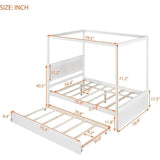 Full Size Canopy Bed with Trundle and Headboard, Solid Wood Four Poster Bed Frame with Support Slats, Wood Canopy Platform Bed f - Sleep Galleria - Sleep Galleria
