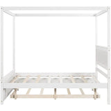 Full Size Canopy Bed with Trundle and Headboard, Solid Wood Four Poster Bed Frame with Support Slats, Wood Canopy Platform Bed f - Sleep Galleria - Sleep Galleria