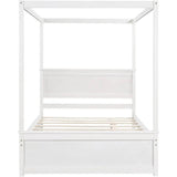 Full Size Canopy Bed with Trundle and Headboard, Solid Wood Four Poster Bed Frame with Support Slats, Wood Canopy Platform Bed f - Sleep Galleria - Sleep Galleria