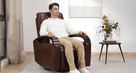 Genuine Leather Power Swivel Glider Rocker Recliner, Adjustable Power Headrest, Wooden Armrest, Certified Recliner Chair Sofa - Sleep Galleria - Sleep Galleria
